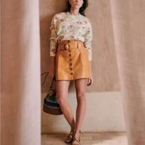 Sézane Hayden Button-Front Leather Skirt